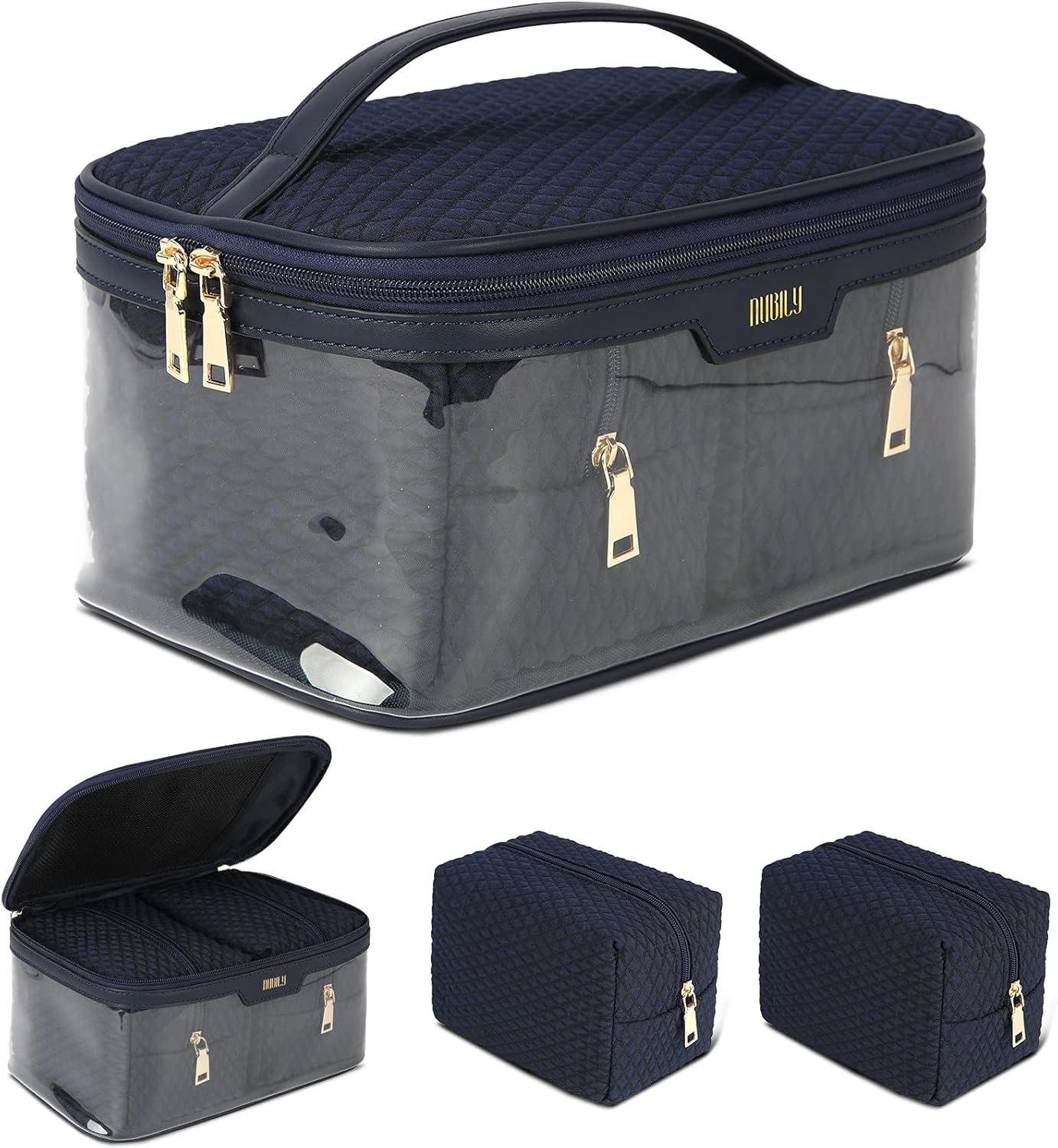 Makeup Bag 3Pcs Cosmetic Bag for Women and Girls Clear Travel Toiletry Bag Makeup Organizer Bag with Handle, Black : Beauty & Personal Care