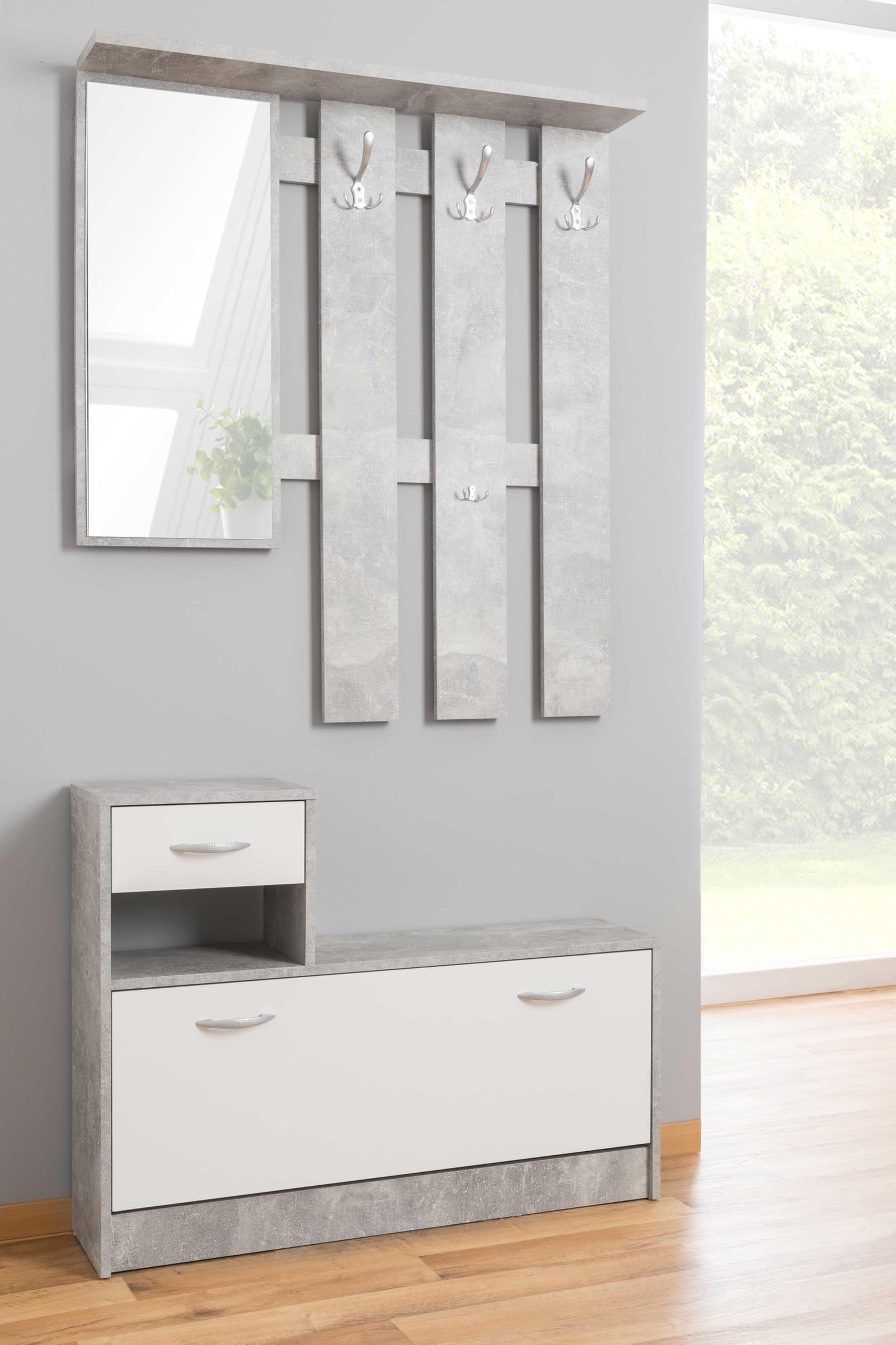 Indomita, Mobile Ingresso Rudolf Cemento, Misure: L 100 x H 180 x P 30 cm, per Riporre Abiti, Scarpe e Borse, Mobile Ingresso Moderno in Legno