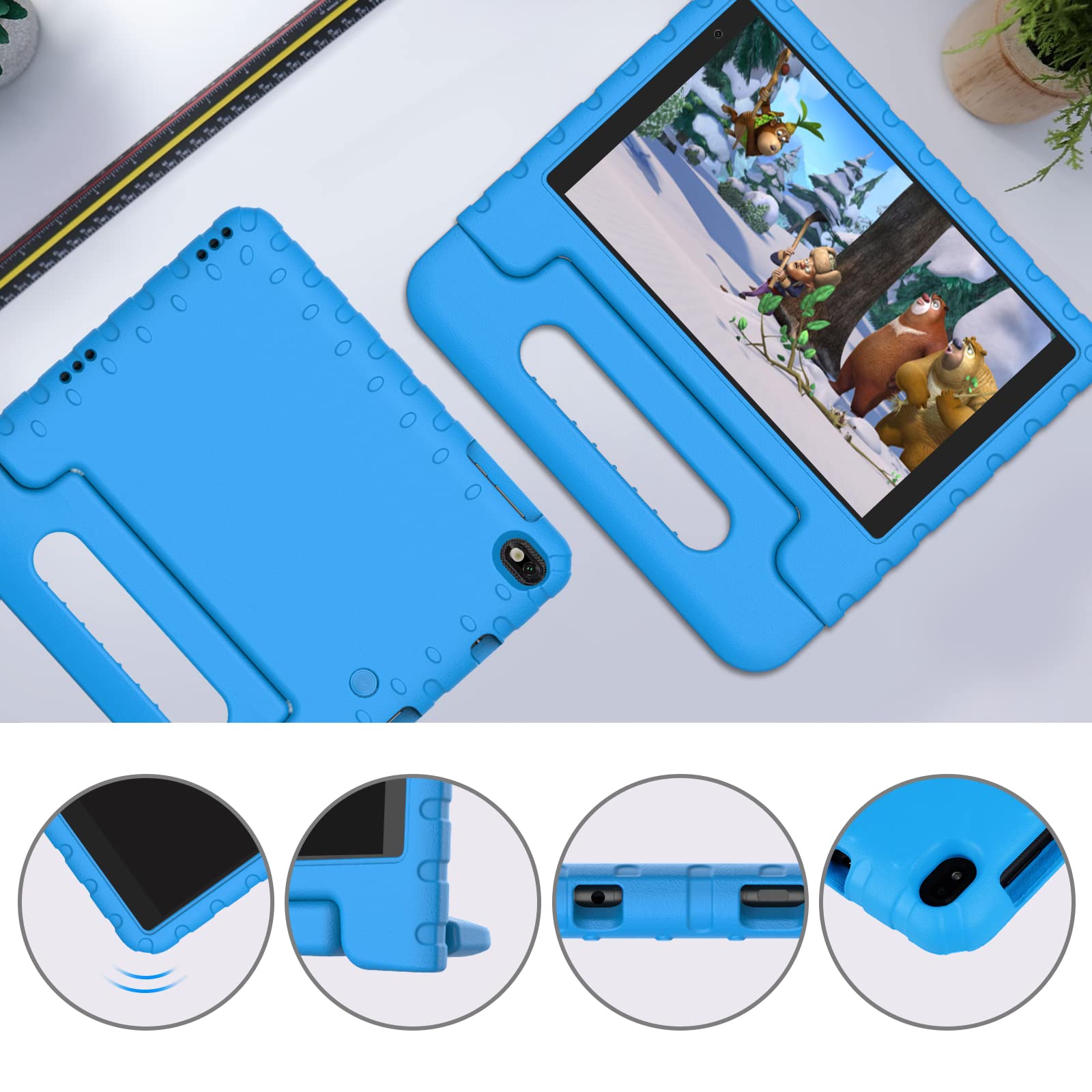 Tablet per bambini da 8 pollici, Android, 7 GB di RAM + 64 GB di ROM (1 TB TF), Wi-Fi 6, controllo parentale, schermo HD 1280×800, tablet per bambini con custodia antiurto in EVA, blu