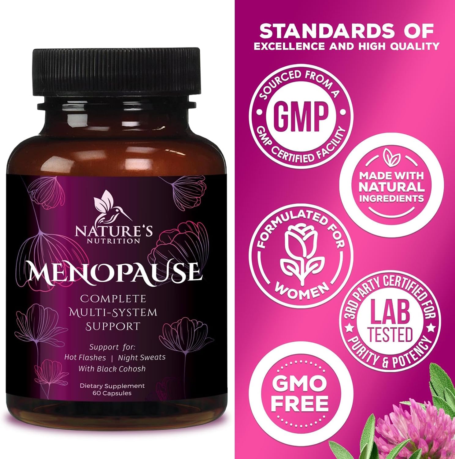 Menopause Supplements for Women - Complete Menopause Relief with Dong Quai & Black Cohosh - For Natural, Mild Hot Flash & Night Sweats - Hormone, Energy & Balance Support, Bottled in USA - 60 Capsules - Image 4