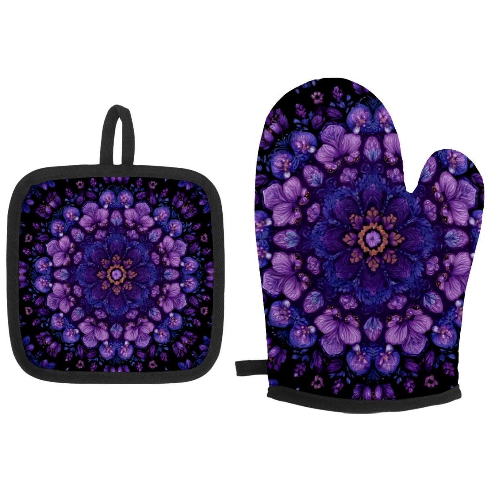 Lot de 3 maniques ronds violets résistants à la chaleur pour cuisine