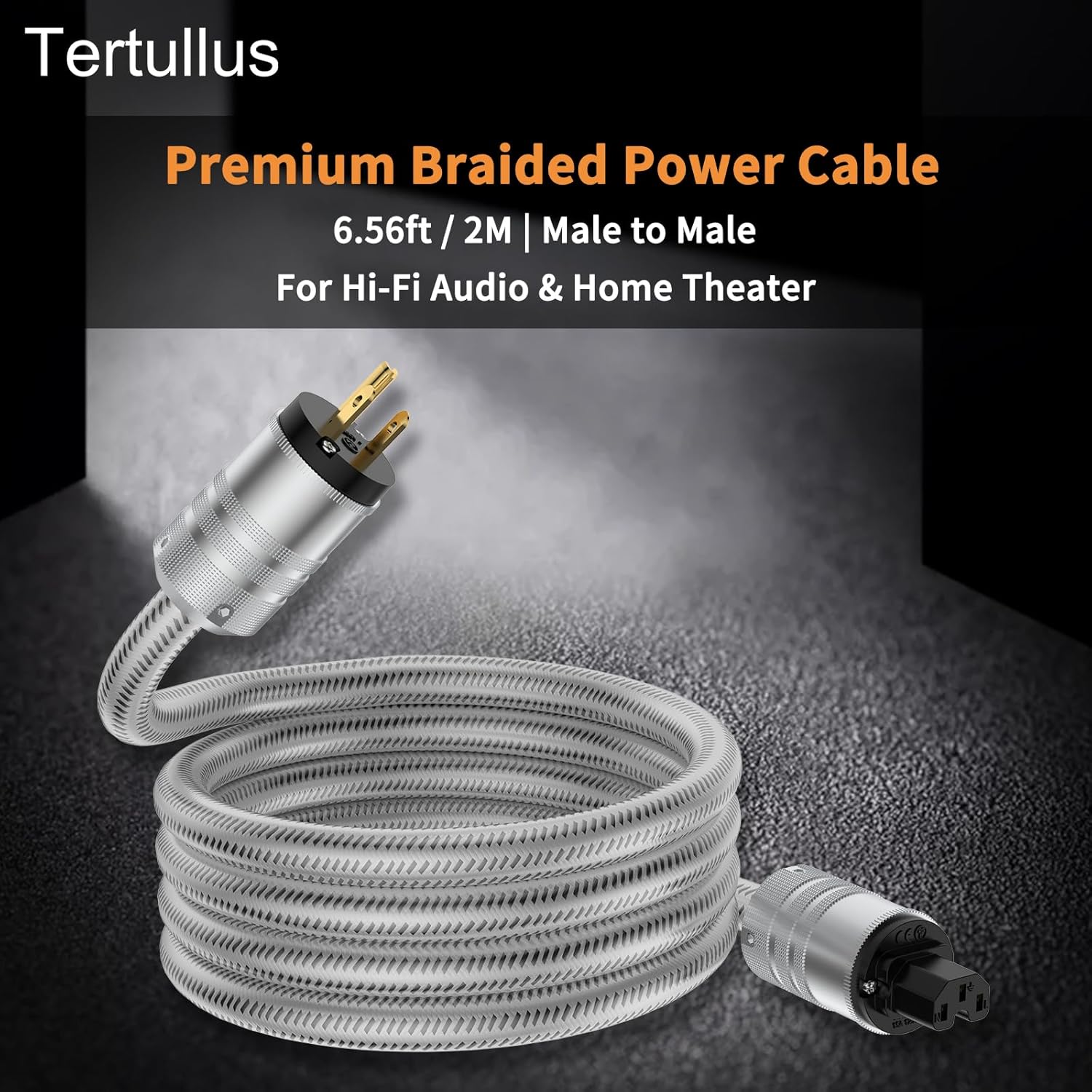 Tertullus Audiophile Power Cable, HiFi Power Cord AC Main Supply Cable, with US C15 IEC Plug Connector (Silver, 1m/3.3ft)