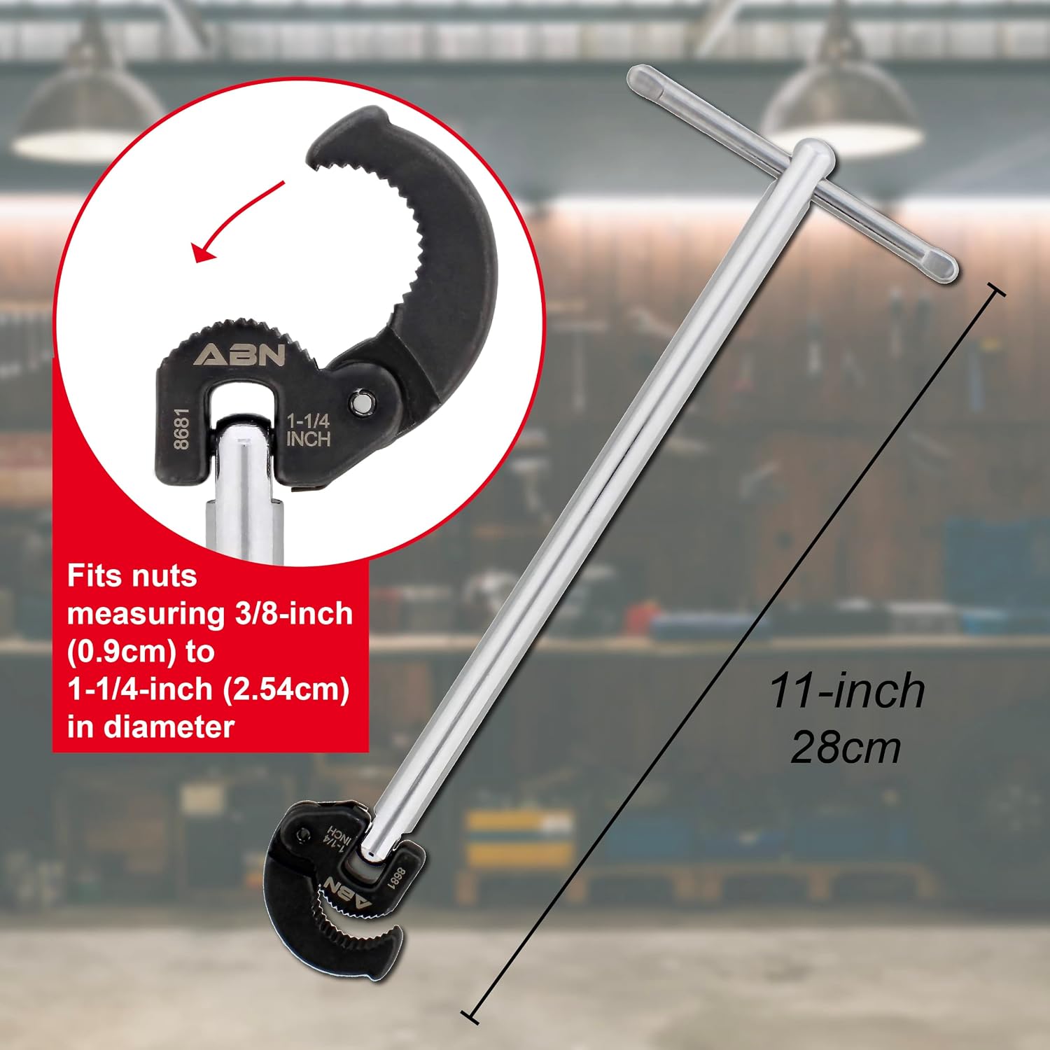 ABN Large Basin Wrench 11 Inch Faucet Installation Tool, Telescoping Plumbers Under Sink Telescopic Tools, 3/8 to 1-1/4