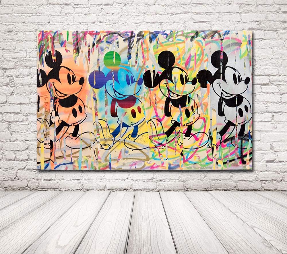 Banksy Graffiti Street Pop Paintings Famous Cartoon Charater Colorful Wall HD Canvas Prints Modern Decor Pictures for Home Wooden Framed Ready to Hang 24"x36"