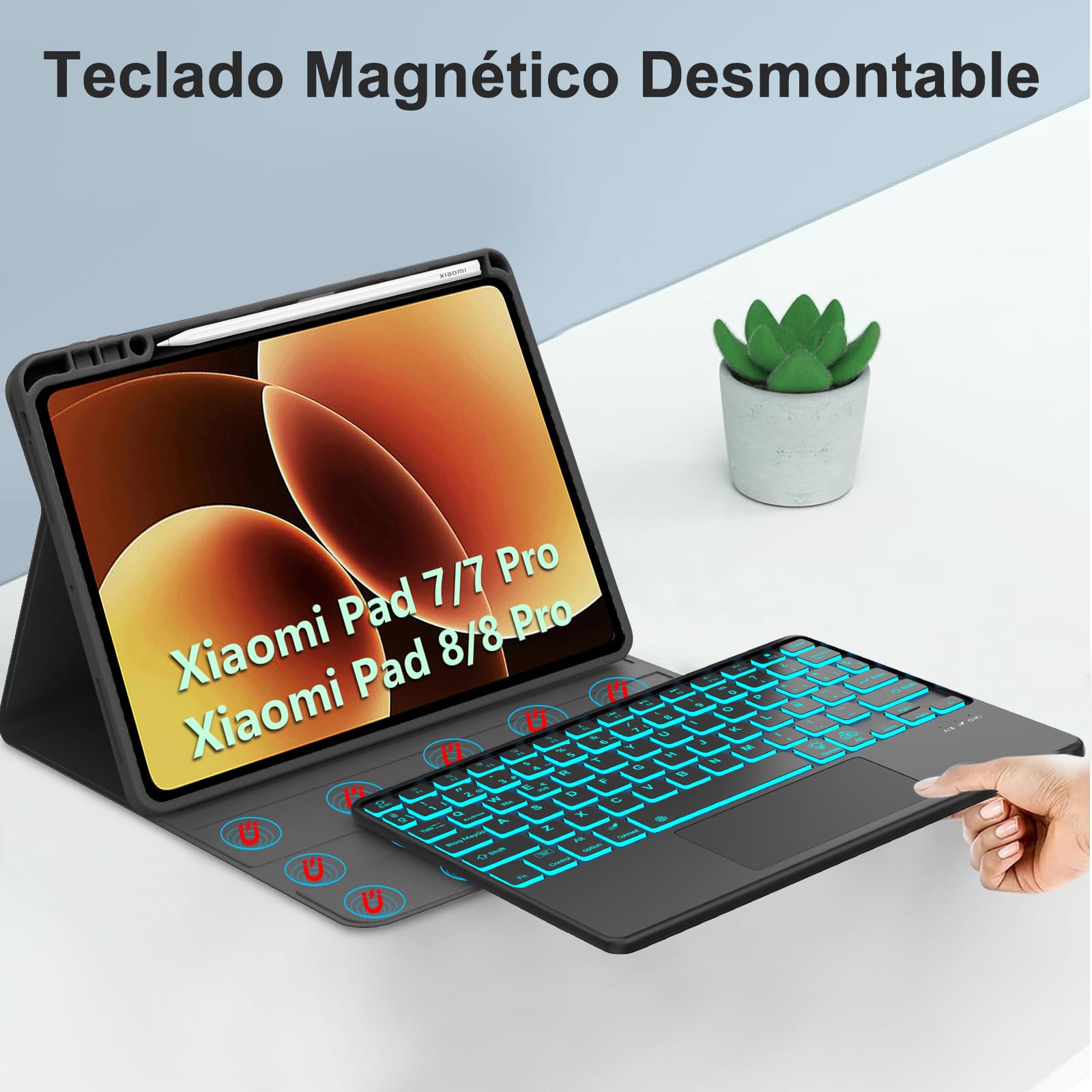 FOGARI Teclado con Touchpad para Xiaomi Pad 8/8 Pro 11.2" 2026 | Español Ñ Teclado Retroiluminado Magnético Desmontable Bluetooth con Trackpad para Tablet Xiaomi Pad 7/8 Pro 11.2", Negro