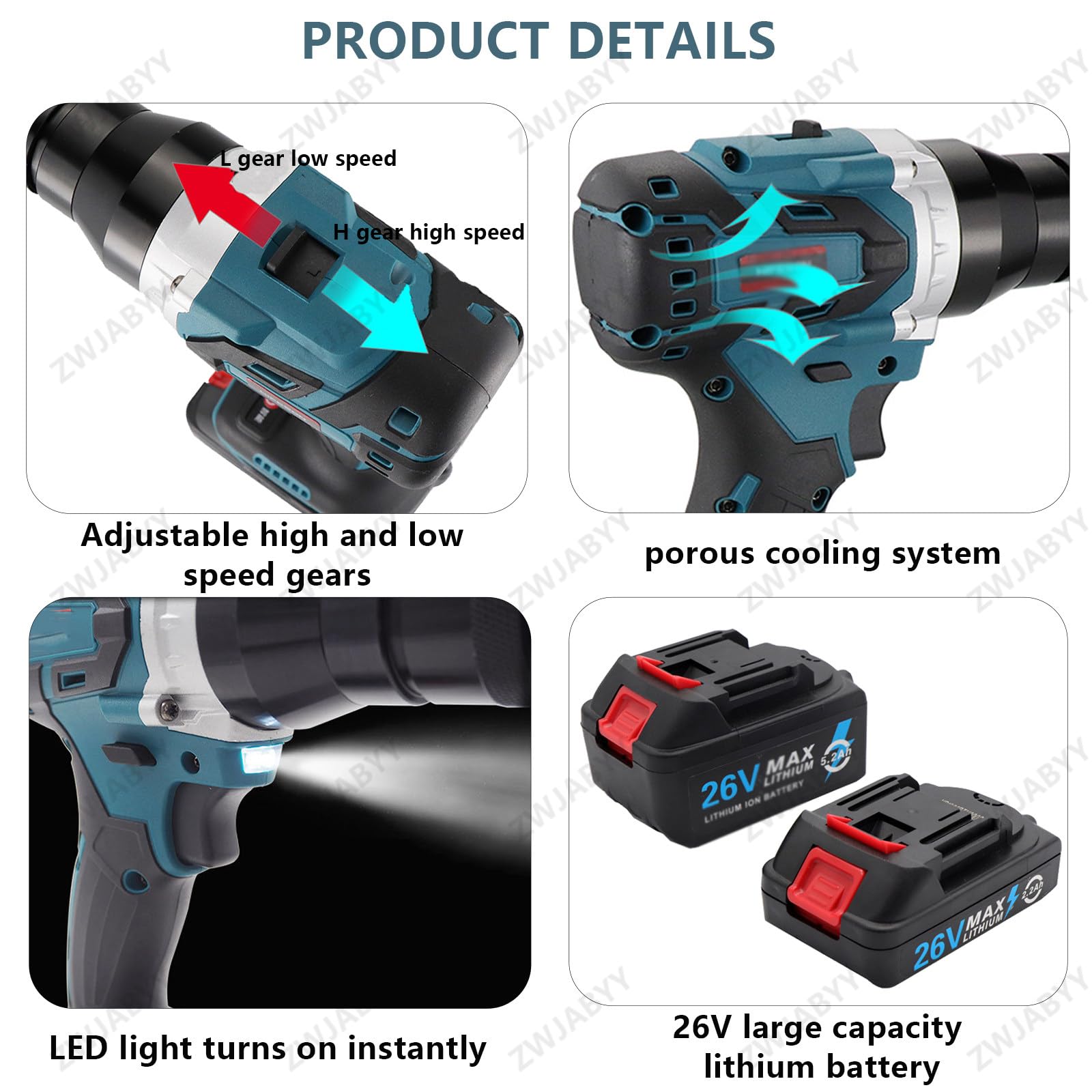 Remachadora inalámbrica, remachadora automática sin escobillas para remaches M3-M12, ideal para hierro, aluminio y acero inoxidable, incluye 2 baterías de 2200 mAh