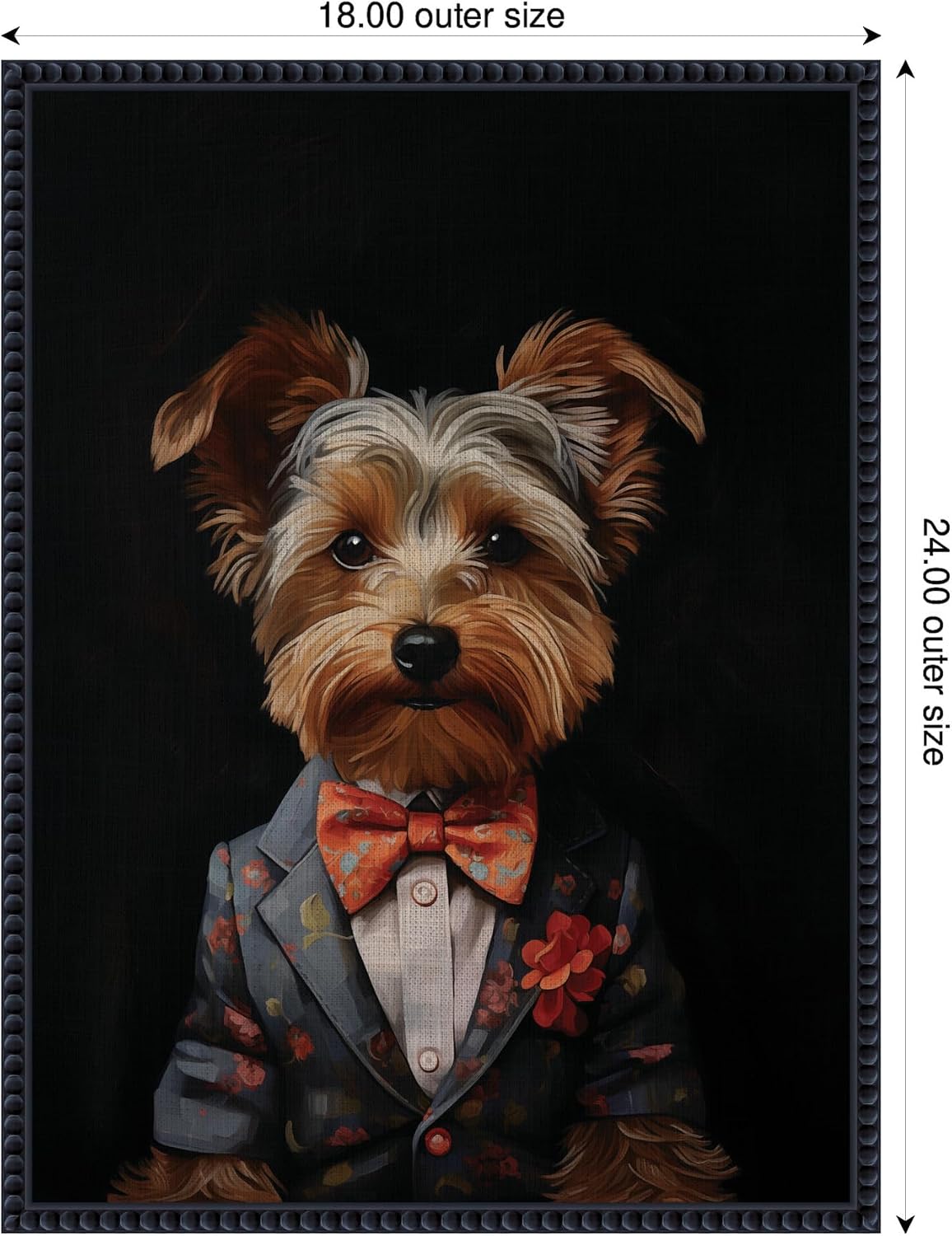 Kate and Laurel Framed Canvas Wall Art Print Regal Portrait of a Yorkie by The Creative Bunch Studio, 18 x 24 Sylvie Beaded Black Frame, Whimsical, Animal Art for Wall Decor