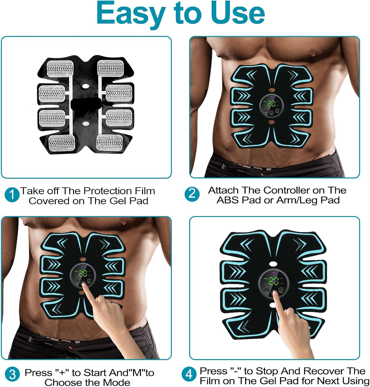 Electronic Muscle Stimulator, Abs Stimulator, USB Rechargeable Portable Fitness Workout Equipment with 12pcs Free Gel Pads for Men Woman, The Latest Model 10 Modes, 39 Levels of Intensity