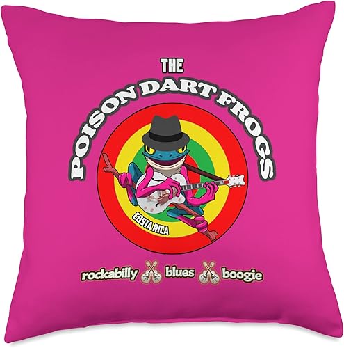 Funny Cute Frog 1950s 1960s Vintage Nostalgia Poison Dart Frogs Cartoon Retro Rockabilly Fifties Hotrod Throw Pillow 18x18 Multicolor