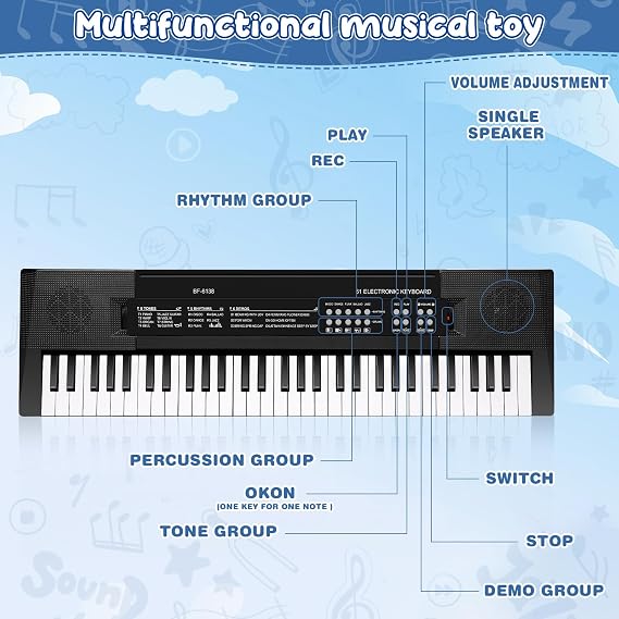 Kids Keyboard Piano, 61-Key Teaching Electronic Piano with Built-In Speaker
