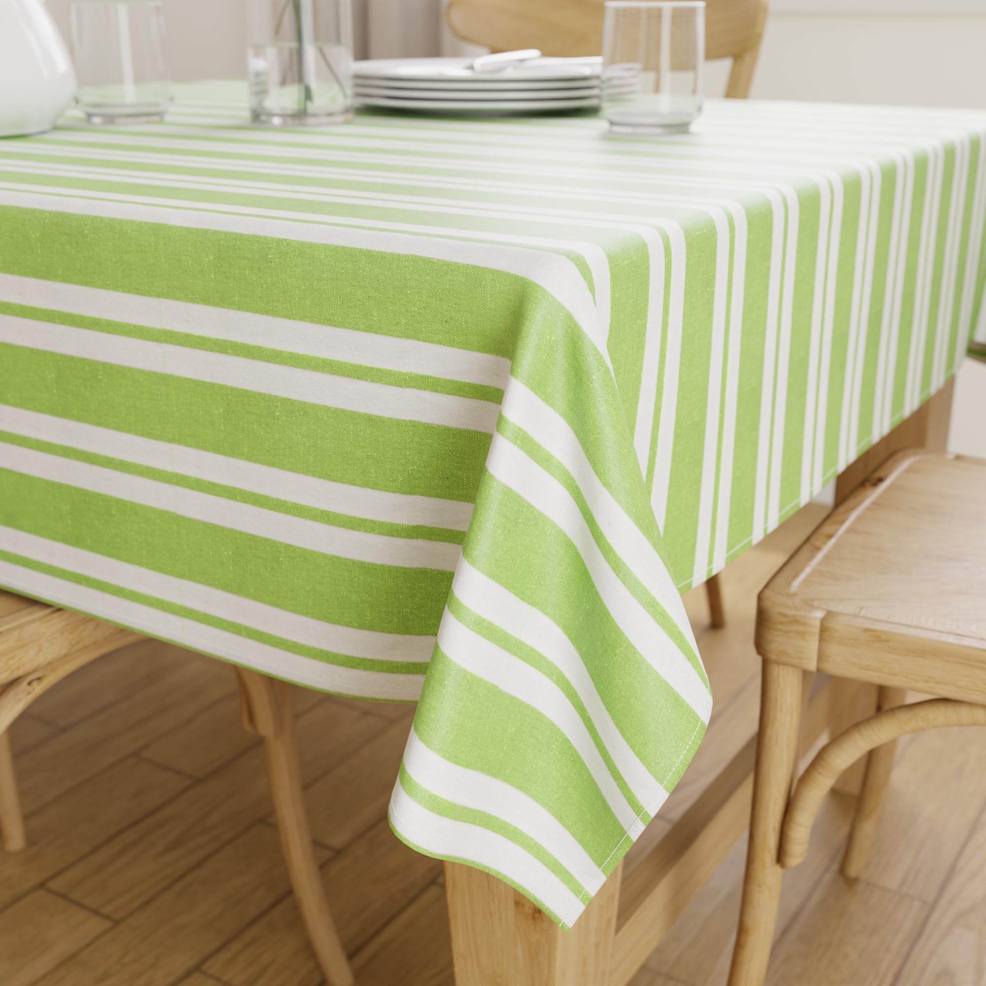 Encasa XO Dining Table Cover | 56"x56" Recycled Cotton Tablecloth | Franca Lime Stripes Design Table Cloth For Decoration - Machine Washable.