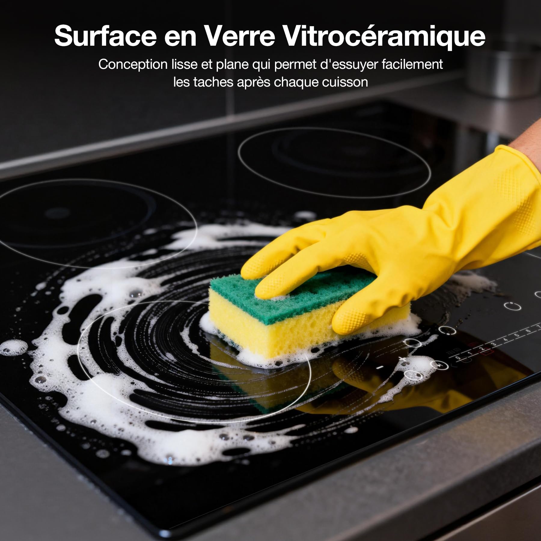 Plaque Induction 4 Feux 6400W, Plaque de Cuisson Électrique Encastrable 77cm avec Fonction Boost, Contrôle Tactile 9 Niveaux, Minuterie Indépendante et Verrouillage Enfant pour Grandes Cuisines