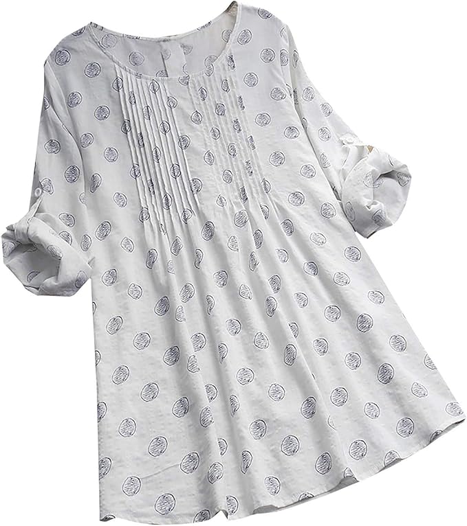 Amazon Co Jp チュニック レディース 綿麻 ロング丈 Tシャツ 長袖 50代 ブラウス カットソー タック ナチュラル リネンワンピース ゆったり チュニックワンピース クルーネック おしゃれ トップス ビッグシルエット 体型カバー 人気 カジュアル 普段着 服