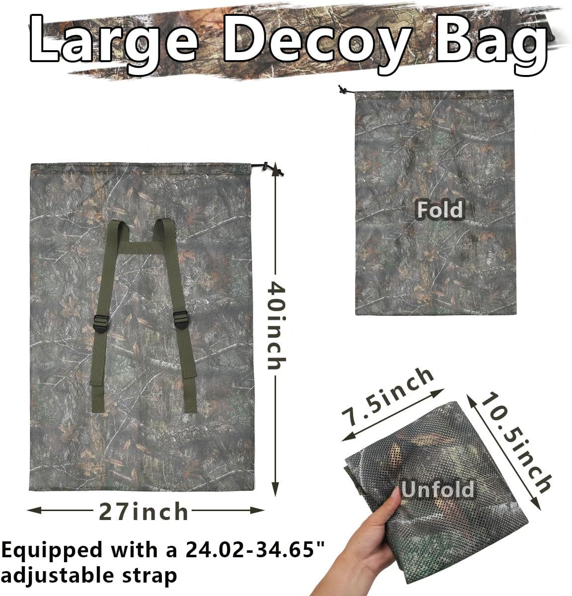 Camo Mesh Hunting Decoy Bag, Tear-Resistant & Breathable Large-Capacity Storage Bag for Duck/Goose/Turkey Decoys, with Ergonomic Shoulder Straps, Multi-Scenario Outdoor Gear