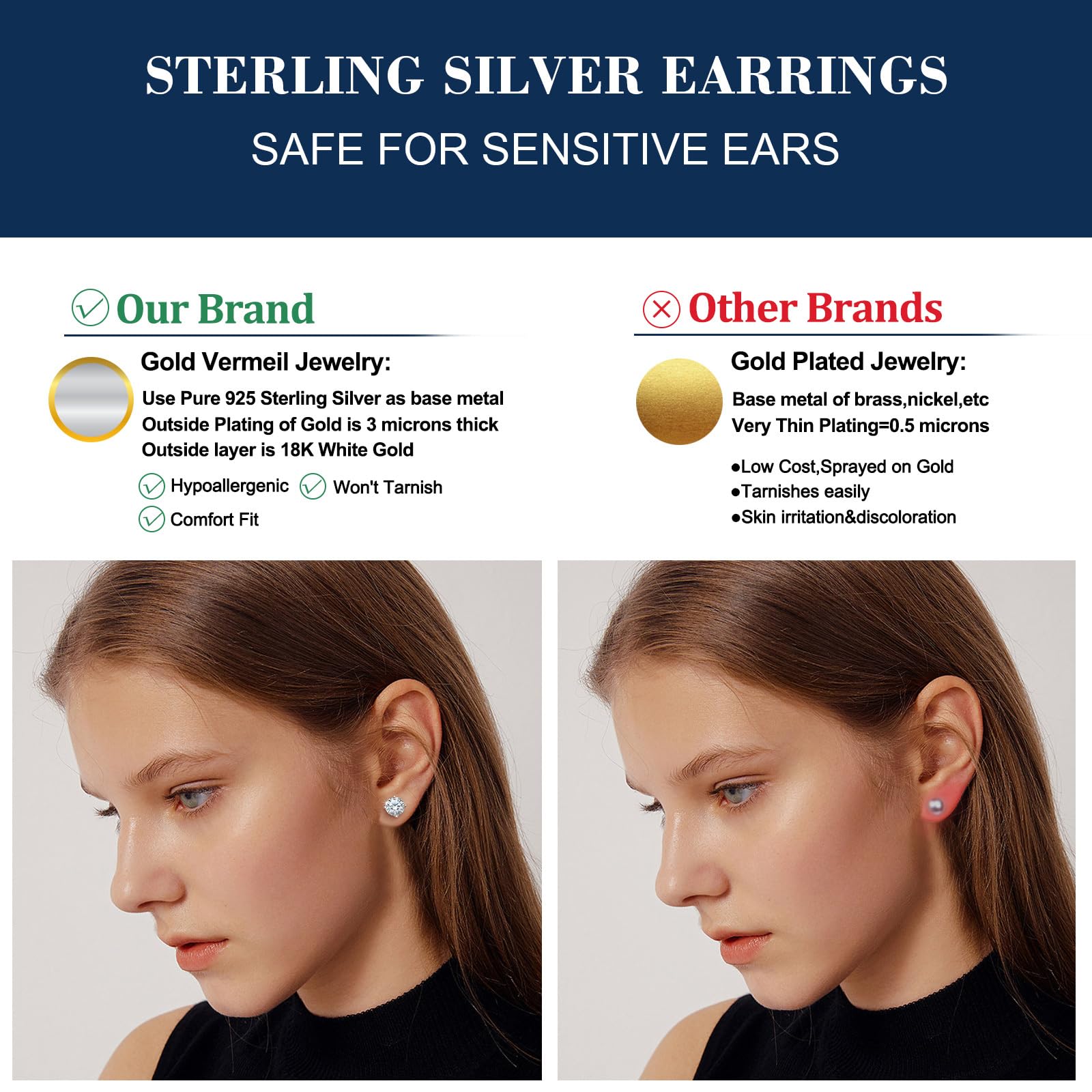 Pendientes de halo de moissanita de 0,2 a 4 quilates (3 a 8 mm), aretes de tuerca de moissanita de oro de 18 quilates sobre plata de ley 925 para mujeres y hombres, color D VVS1 redondo, aretes de