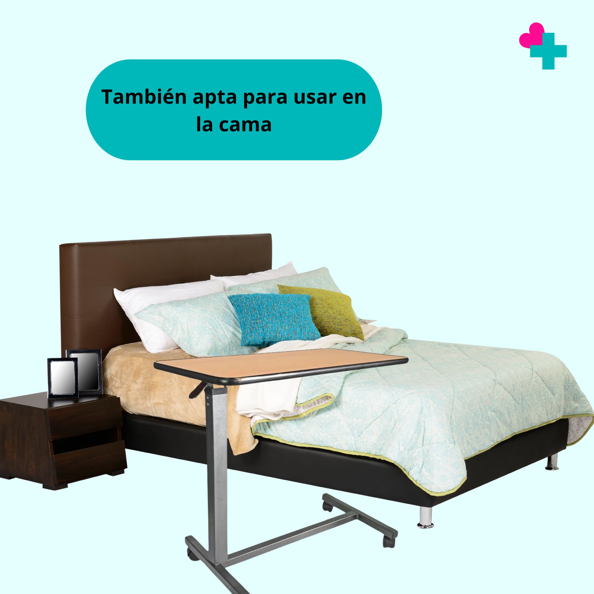 Mesa Auxiliar Regulable con Ruedas y Frenos | Mesa Plegable para Cama, Sofá y Sillón | Altura Ajustable 70-141 cm | Tablero 60x40 cm | Mesa Portátil para Lectura, Comer, Ordenador y Teletrabajo