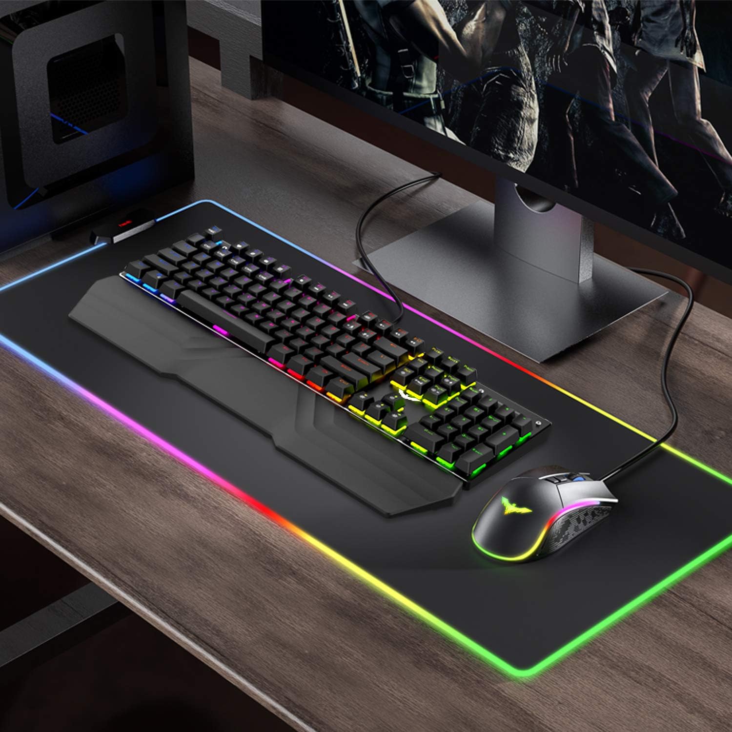 Flаѕh Sаlе Havit Mechanical Keyboard and Mouse Combo RGB Gaming 104 Keys Blue Switches Wired USB Keyboards with Detachable Wrist Rest, Programmable Mouse, RGB Large Gaming Mouse Pad for PC Gamer Computer Desktop