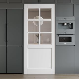 WINSTELLAR 32 x 80 6-lite Prebuilt Interior Clear Glass Door Slab, Paintable Interior Doors for Home, Bedroom, Pantry, Laundry as Prehung, Pocket, Barn, French Doors, White Door Panel