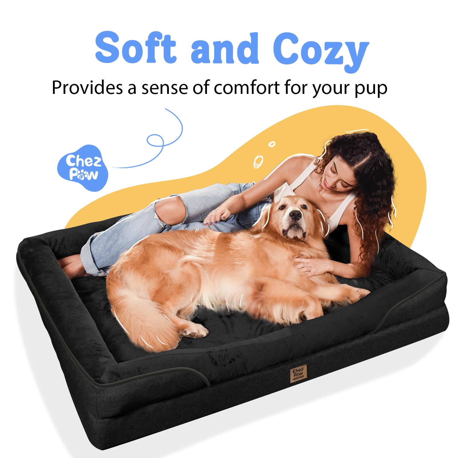 Washable Orthopedic Large Dog Bed - XL Memory Foam Pet Couch Sofa with Removable Cover Waterproof Bolster for Large Size Dogs - image 5