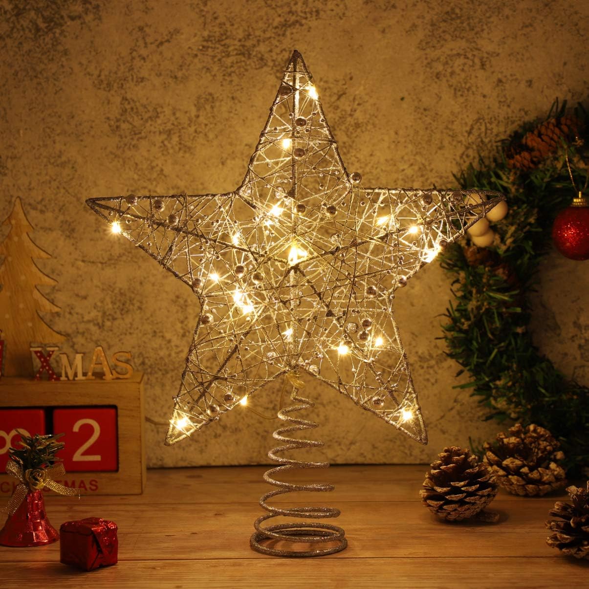 Christmas Tree Topper Star Christmas Decorations Lighted Wire Xmas Tree Star 12 Inch Silver - Image 9