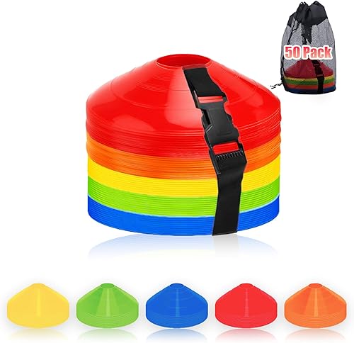 Miniatura 7 de Juego de 25 conos de fútbol de agilidad con bolsa de transporte y para conos de fútbol para entrenamiento, fútbol, baloncesto, entrenamiento, conos