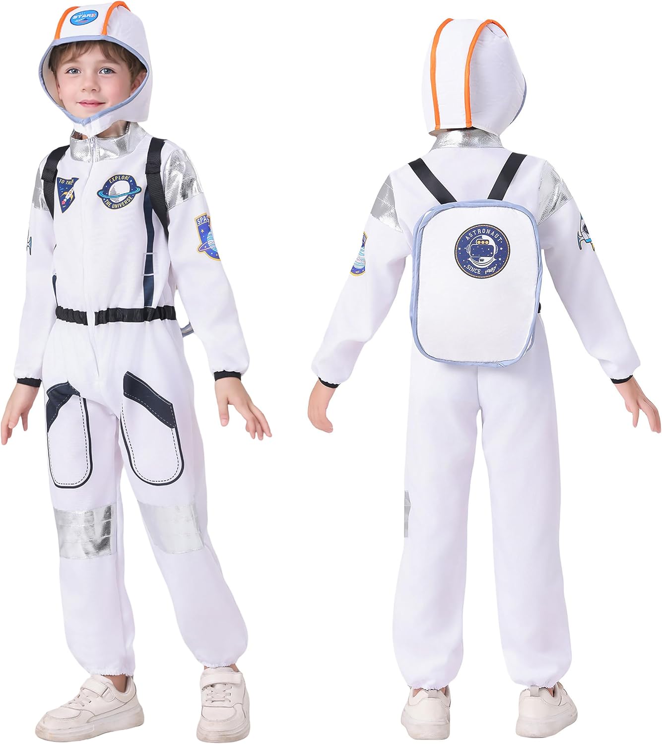 LOLANTA Astronaut Costume for Kids Space Suit Dress Up Outfit Jumpsuit Airplane Rocket Spacesuit with Helmet Backpack