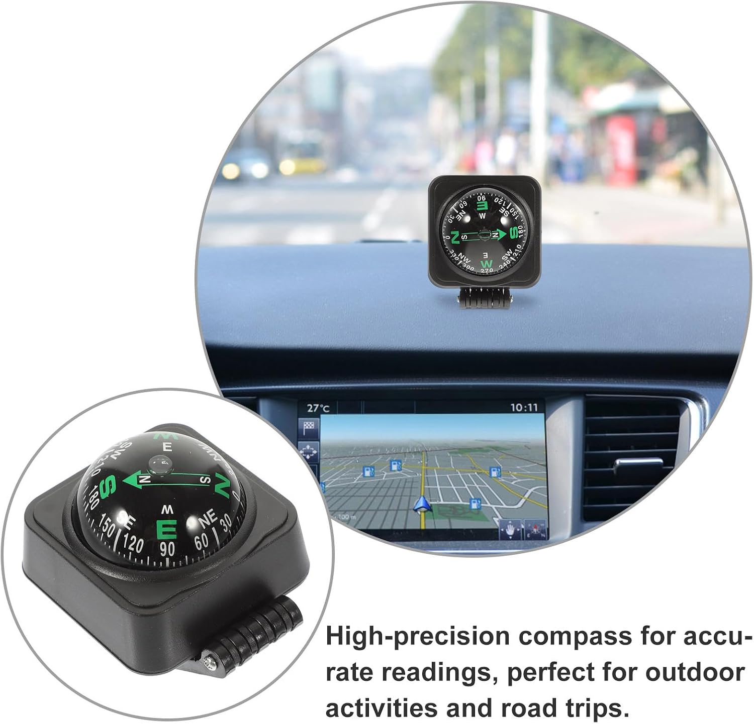 DOITOOL Car Dashboard Compass Ball: Portable Automotive Compass Compact Dashboard Ornament for Cars Boats and Outdoor Use, Hiking Cycling Driving Direction Guidance