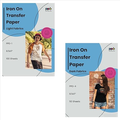 PPD Paquete de papel de transferencia termoadhesivo para camisetas de 8.5 x 11 pulgadas para 100 hojas clarasblancas + 50 hojas oscurasnegras