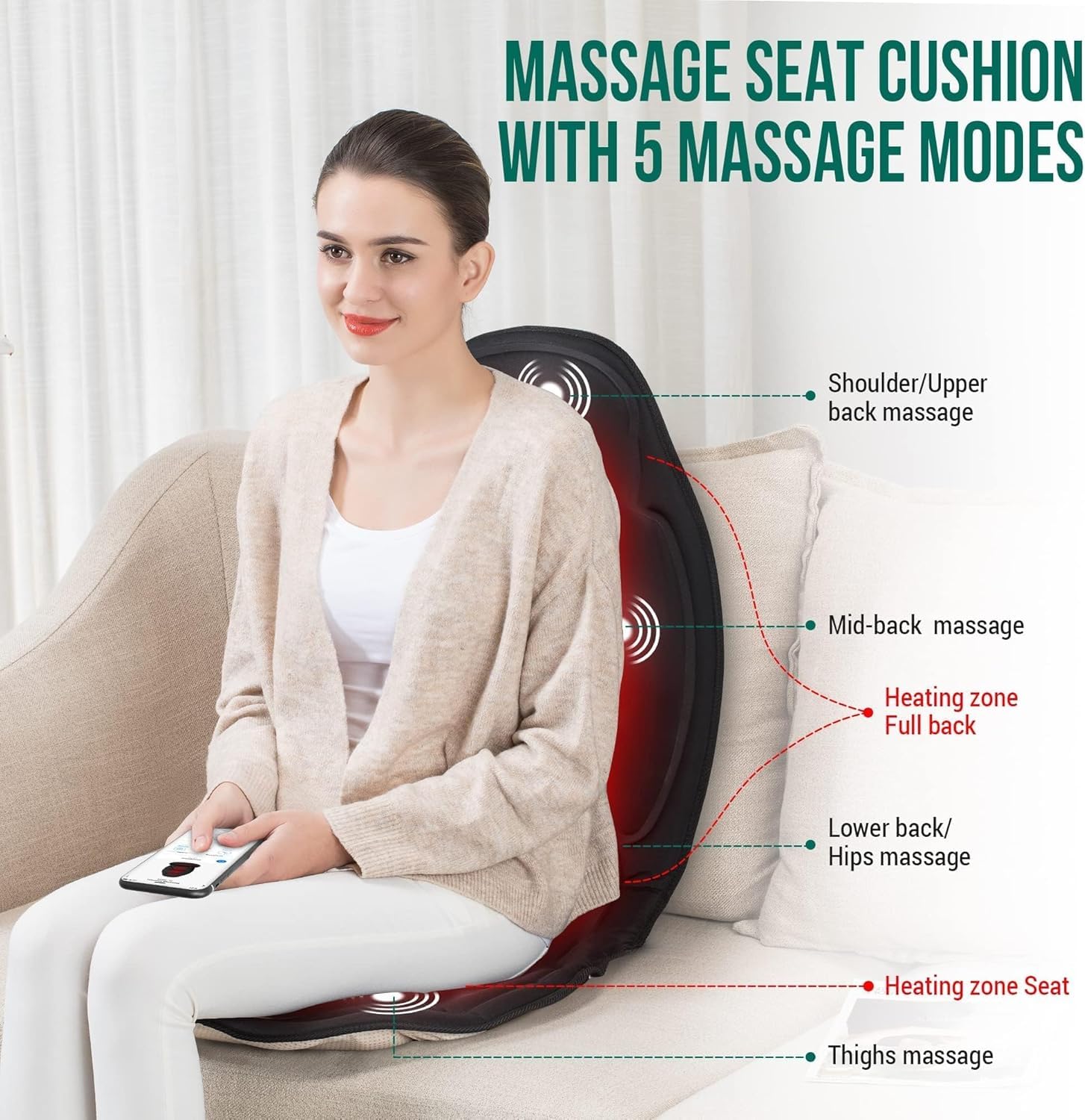 Snailax Cojín de Masaje, cómodo masajeador con vibración para Espalda, Asiento de Masaje para Relajarse en casa y en la Oficina, Regalos para Hombre/Mujer/Familia