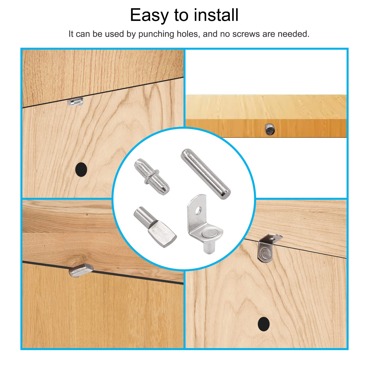 100PCS 4 Styles Shelf Pins Kit - Nickel Plated Shelf Bracket Pegs & Shelf Support Pins,Dowel Pin and Shelf Holders for Shelves Cabinet Furniture Closet etc — Amazon image 5