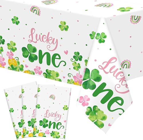 Juego de 3 manteles para mesa del Día de San Patricio, color rosa, impermeable, trébol, para fiesta de primer cumpleaños, decoración de primer