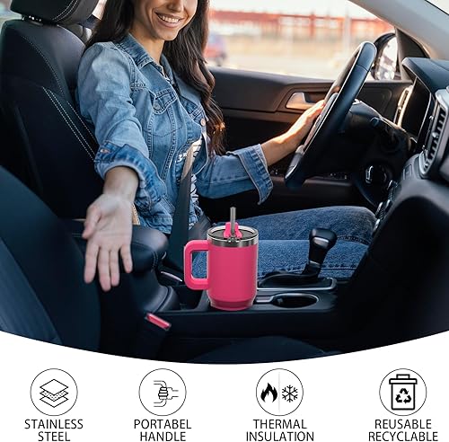 Miniatura 7 de Vaso de 20 onzas con asa, vaso con tapa y popote, taza aislada de doble pared, taza de viaje de acero inoxidable (fría durante 34 horas), botella de