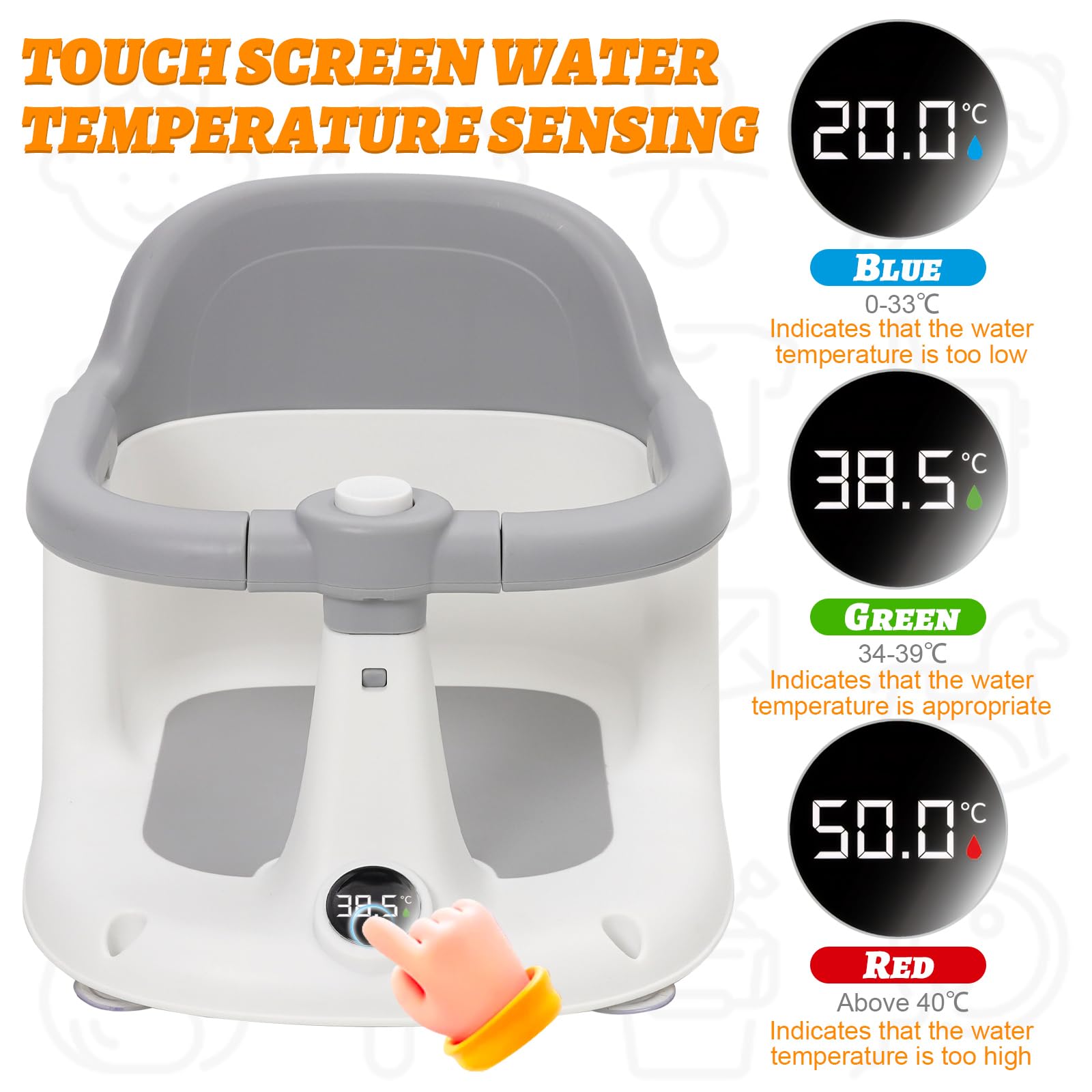 Siege de Bain pour Bebe de 6 Mois et Plus, Anneau de Bain Bébé avec 4 Ventouses Puissantes,Antidérapante, Installation Facile,Portable,Transat de Bain de 6 à 24 Mois,pour Douche ou Baignoire(Gris)