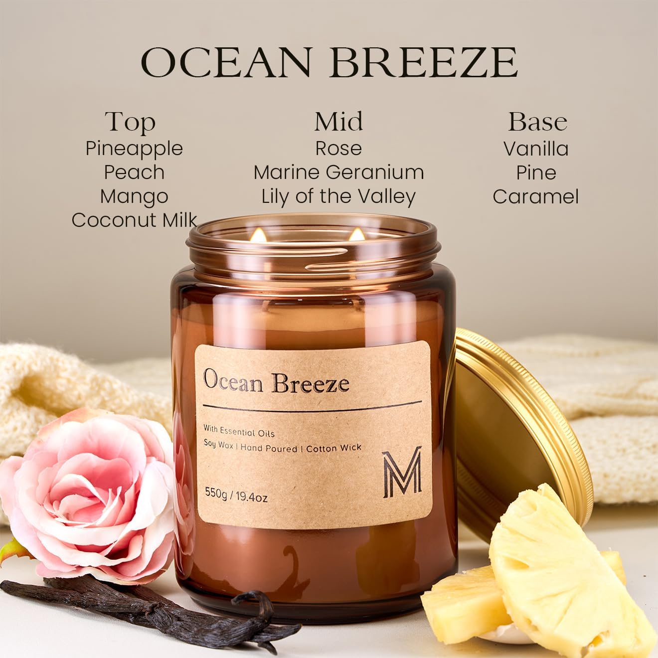 M&SENSE Oceanic Breeze Scented Christmas Candle Gift | 19.4oz, 115-Hour Burn | Natural Organic Soy Wax | Long-Lasting for Stress Relief and Gifting | for Christmas, Thanksgiving, Holiday image 2
