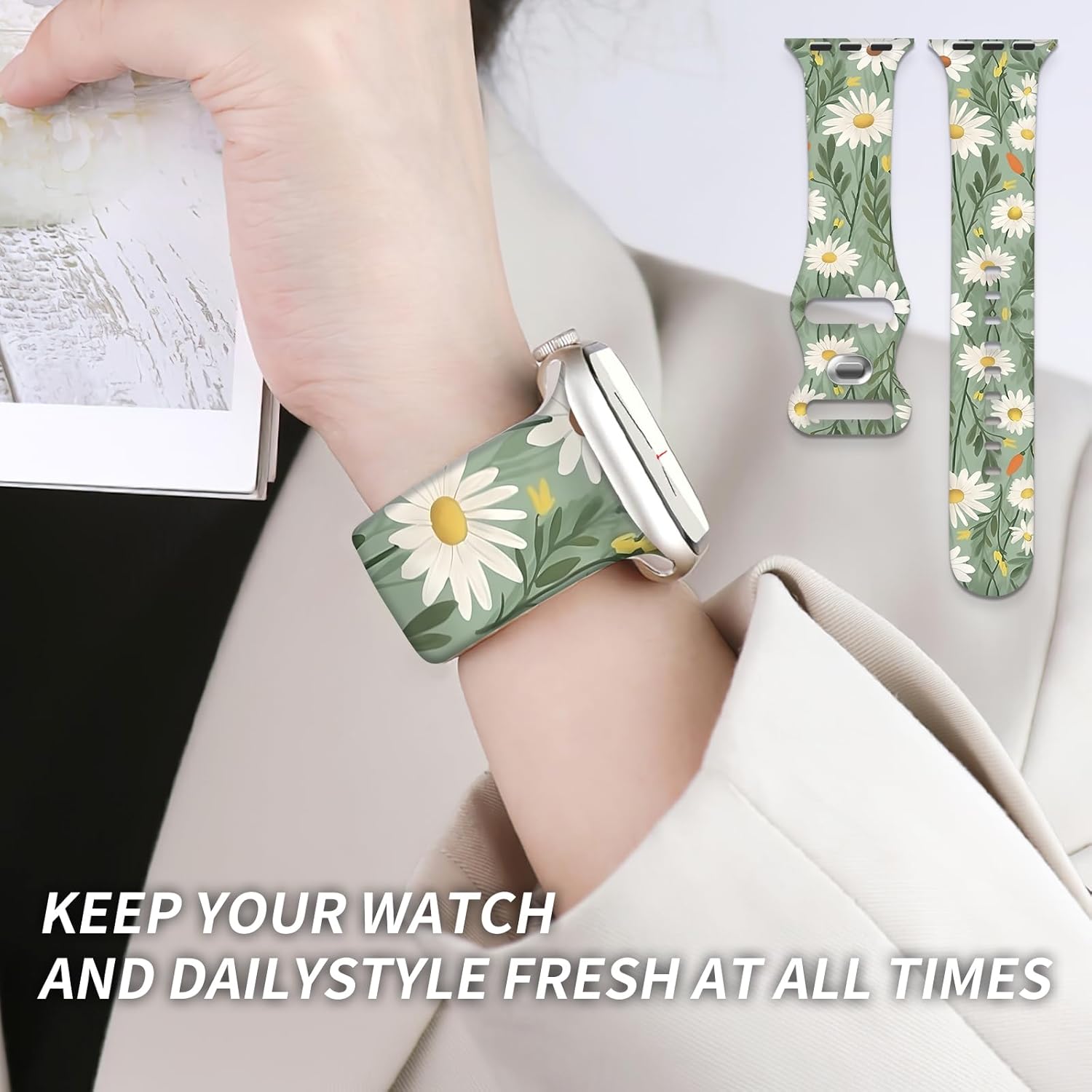 Sport Watch Band Compatible with iWatch Band 38mm 40mm 41mm Women, Soft Silicone Floral Print Sport Strap Replacement Wristbands for iWatch Series Ultra 9 8 7 6 5 4 3 2 1 SE - Image 6