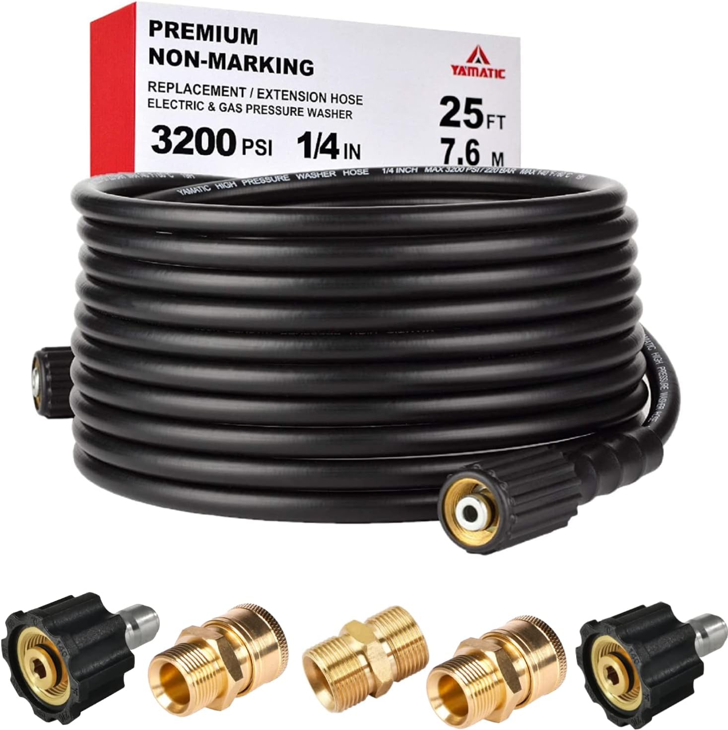 3/8" Quick Connection Pressure Washer Hose Kit, M22-14MM to 3/8 Quick Connect Set, 1/4" X 25 FT, 3200 PSI Power Washer Hose