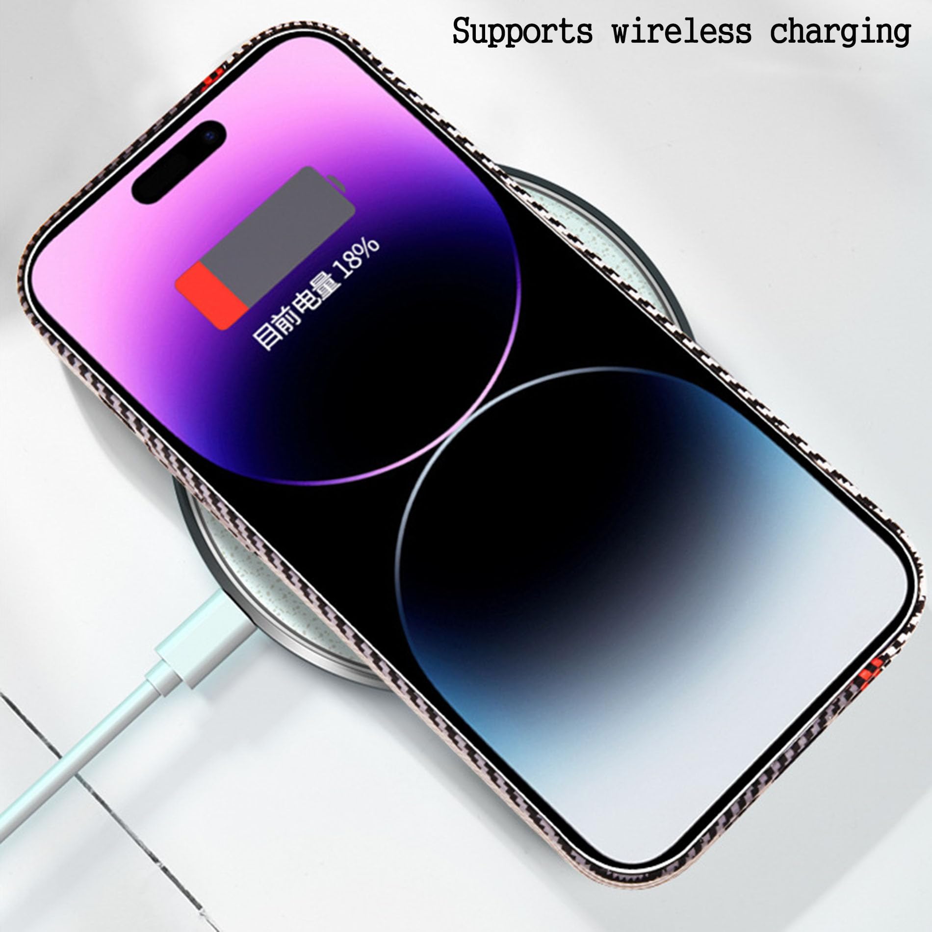 Delgada Funda para iPhone 15 Pro MAX /15 Pro/15 Plus/15,Moda Patrón Fibra De Carbono Estuche Carga Inalámbrica Protección De Cámara Carcasa,Púrpura,15 Pro MAX 6.7''