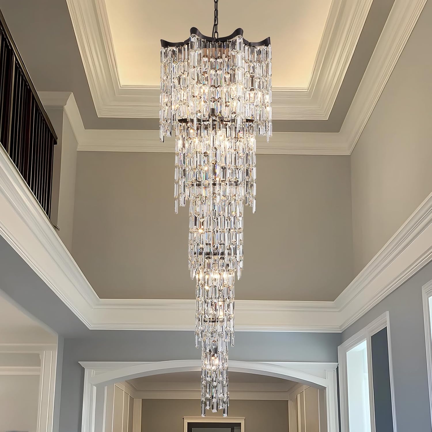 79" Large High Ceiling Chandelier, 21-Light Gold Long Staircase Chandeliers Luxury Foyer Chandelier Top K9 Crystal Tiered Ceiling Light Fixture for Staircase Entryway Hallway Living Room
