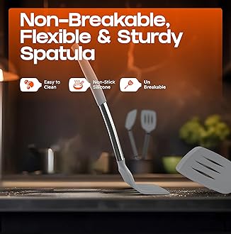 BakeRoyal Silicone Spatula Set - Turner Spatulas Silicone Heat Resistant 600°F - Slotted & Solid Spatula for Cooking Fish, Eggs, Pancakes Flipper – Spatulas for kitchen use – Gray
