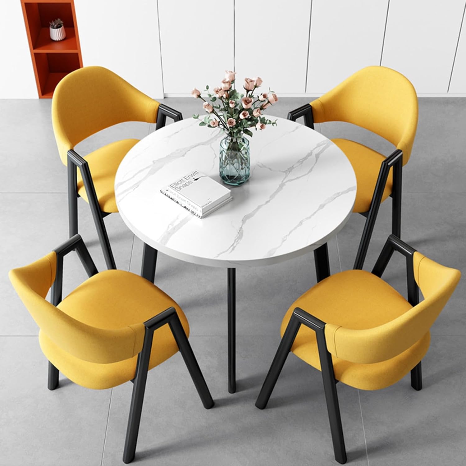 Small Office Table and Chairs Set of 5, Office Reception Room Club Table, Fabric Chair Set, Small Conference Room Tables, Dining Room/Patio Furniture Covers Round Table and Chairs