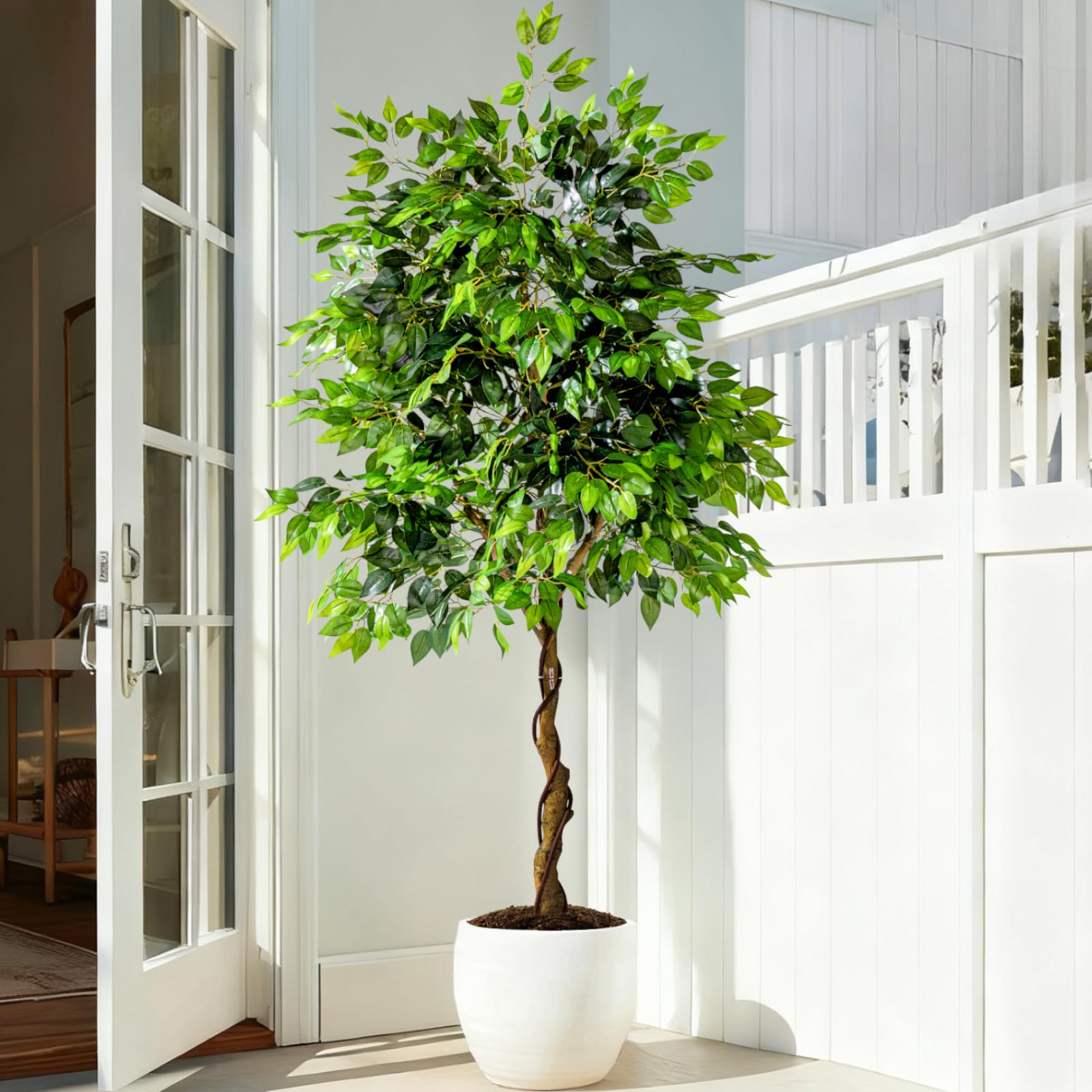 7ft Artificial Ficus Tree for Home Decor, Faux Silk Plants Faux Plant Fake Silk Trees with Pot for Indoor House Living Room Office Garden