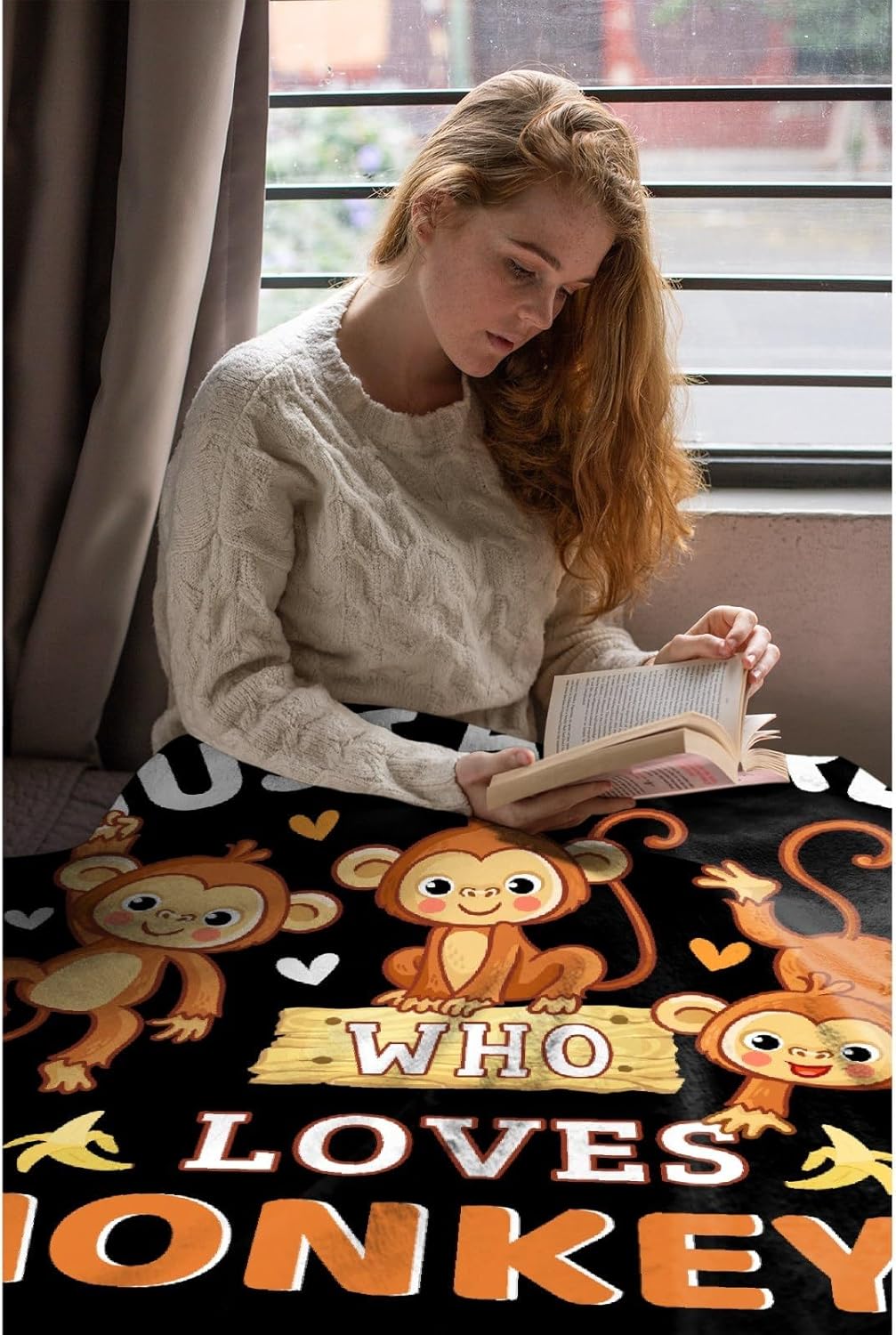 Monkey Blanket for Girls Just A Girl Who Loves Monkeys Gifts for Kids Women Soft Lightweight Comfortable Throw Blanket for Bedding Sofa Camping 40x50inches - Image 2