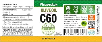 PHARMAKON C60 Enriched Olive Oil Capsules, Plant Based (90 Capsules)