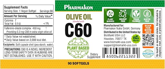 PHARMAKON C60 Enriched Olive Oil Capsules, Plant Based (90 Capsules)