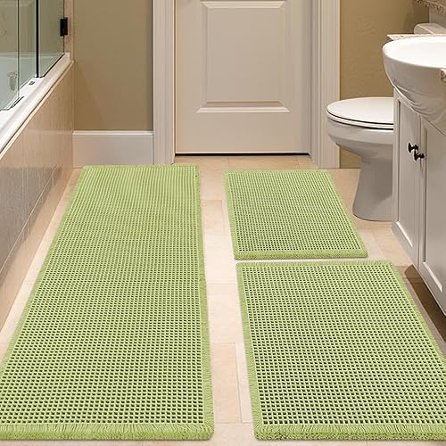 Miniatura 77 de Juego de alfombrilla de baño IM HOME 3 piezas beige, alfombrillas de baño modernas tejidas, alfombrilla de baño antideslizante absorbente,