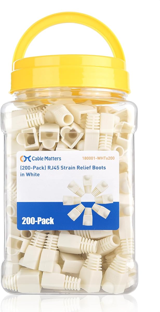 Cable Matters 200-Pack Cat6/Cat5e RJ45 Strain Relief Boots, White | Suitable for 6.5mm (0.25in) Ethernet Cables, RJ45 Boot, Cat 6 Boot