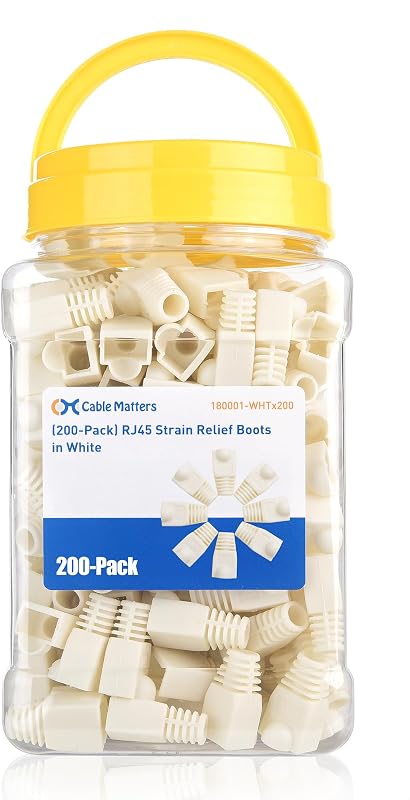 Cable Matters 200-Pack Cat6/Cat5e RJ45 Strain Relief Boots, White | Suitable for 6.5mm (0.25in) Ethernet Cables, RJ45 Boot, Cat 6 Boot