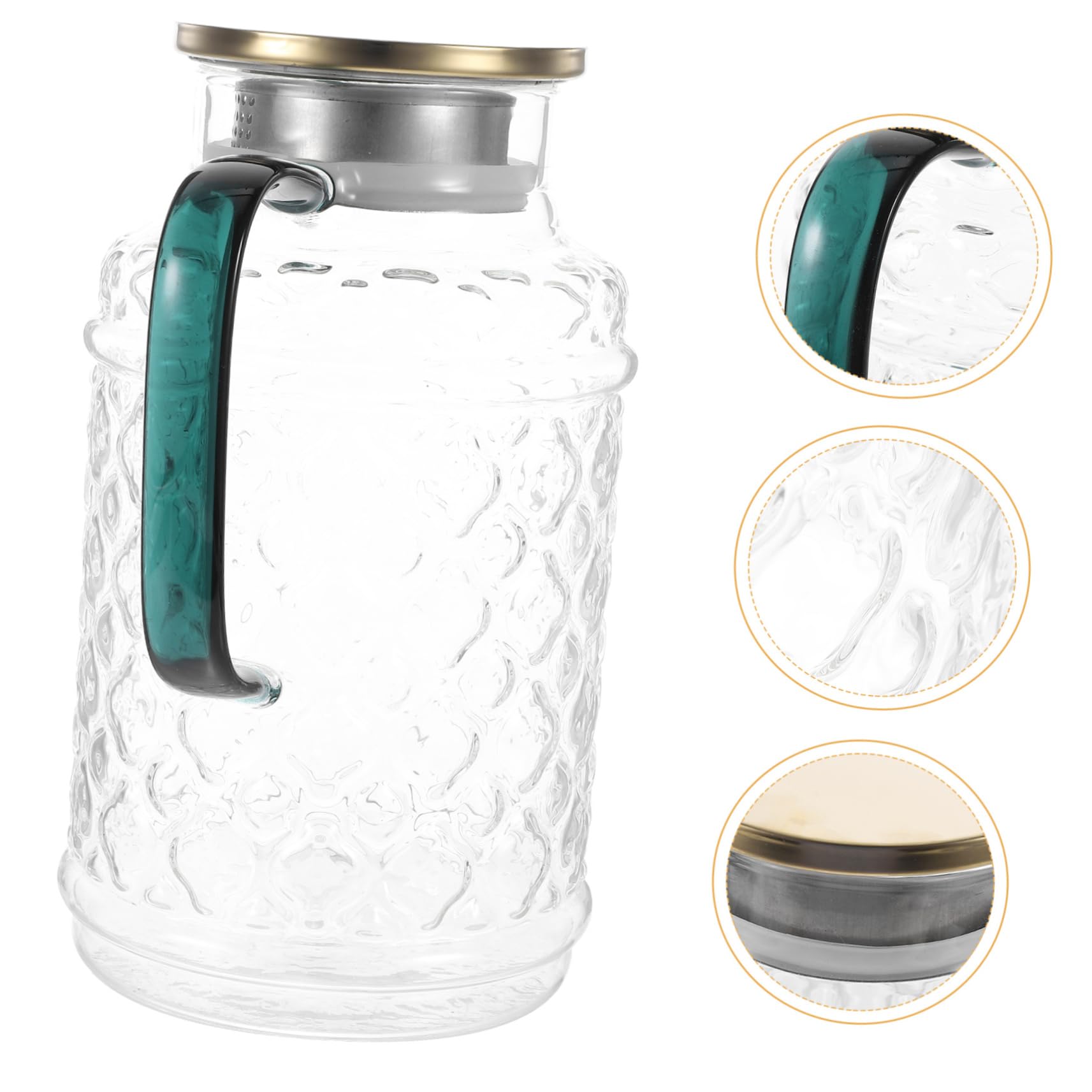Mikinona Jarra de Vidrio para Agua Fría 1,7 Litros con Tapa y Asa, Vidrio Grueso Resistente, Diseño Antigoteo, Apta para Uso Doméstico y Fiestas, Accesorio Práctico para Servir Bebidas