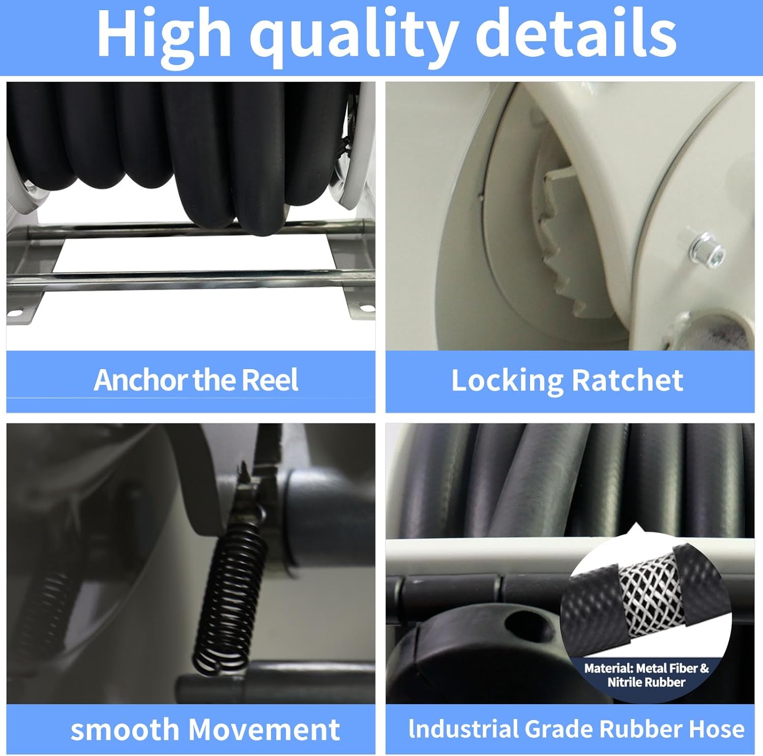 Fuel Hose Reel with AUTO Fuel Nozzle,Fuel Hose Swivel,1"x50FT Retractable Diesel Hose Reel Retractor,300 PSI Industrial Heavy Duty Auto Swivel Rewind Hose Holder Reel,1"NPT Inlet,1"NPT outlet