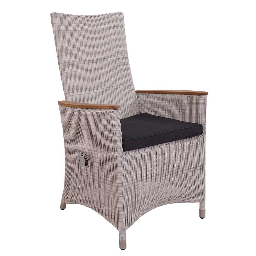 2er Set Positionsstuhl Chelsea in White Wash Geflecht Polyrattan Gartenstuhl Gartensessel